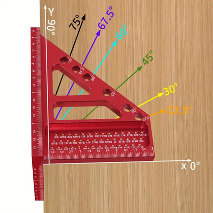 3D Multi-Angle Metric/Inch Measuring Ruler, 45/90 Degree Aluminum
