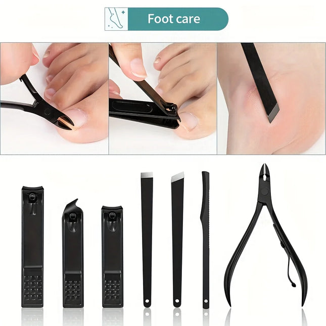 8/12/15/20/24pcs black Nail clipper set Pedicure knife Stainless steel