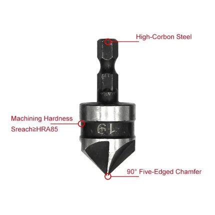 3PC Hexagonal Shank 90 Degree Black Five Blade Chamferer 12/16/19mm