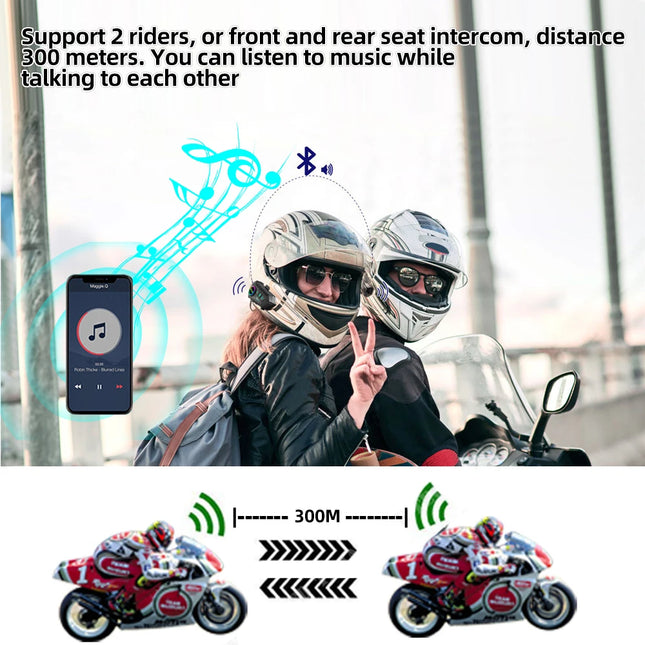 Kebidumei YP10 Bluetooth Motorcycle Helmet Intercom 300M Wireless
