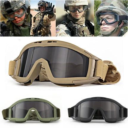 JSJM Airsoft Tactical Goggles 3 Lens Windproof Dustproof Shooting