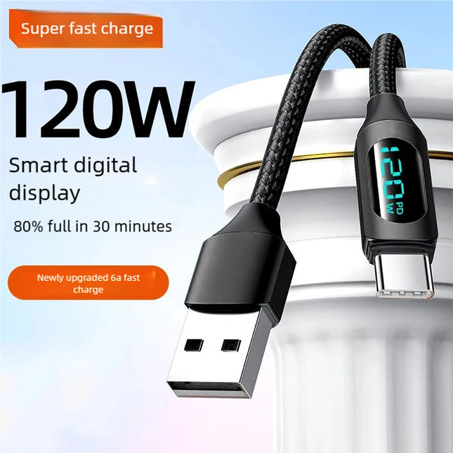 120W 6A USB Data Cable Type C Fast Charging Phone Charger Data Cord