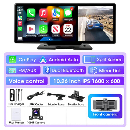 10/11.26 inch Dash Cam 4K Car DVR Wireless Carplay & Android Auto GPS
