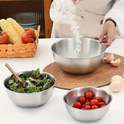 1-3 Stainless Steel Bowl Set with Scale for Cooking Baking Food