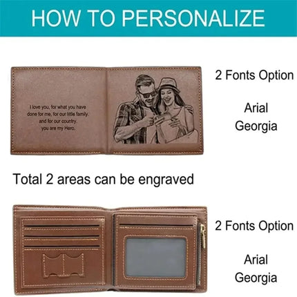 Personalized Picture Name Wallet Engraved Photo Short Purse Custom