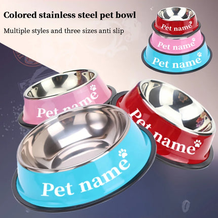 Custom Engraved Name Stainless Steel Pet Bowl Anti-Tip Non-Slip Base