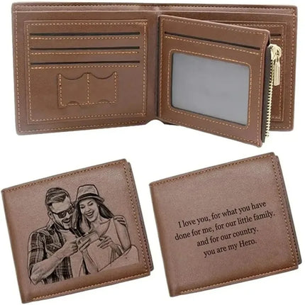 Personalized Picture Name Wallet Engraved Photo Short Purse Custom