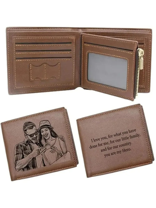 Personalized Picture Name Wallet Engraved Photo Short Purse Custom