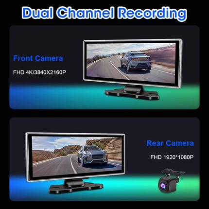 10/11.26 inch Dash Cam 4K Car DVR Wireless Carplay & Android Auto GPS