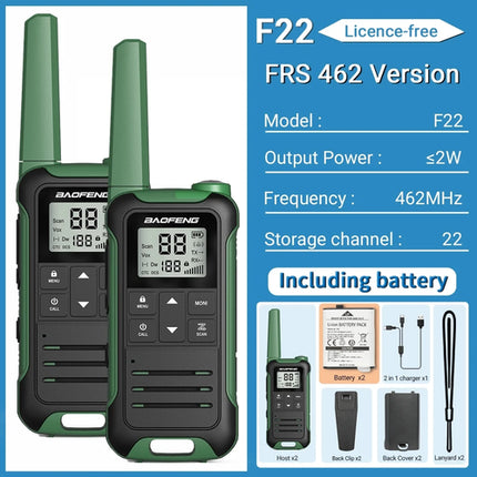2pcs Baofeng F22 Mini Walkie Talkie PMR FRS Long Range Rechargable