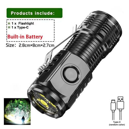 Portable Mini LED Flashlight Powerful 3*Wick Small Pocket Torch USB