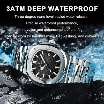 POEDAGAR Square Luxury Men Wristwatch Waterproof Luminous Date