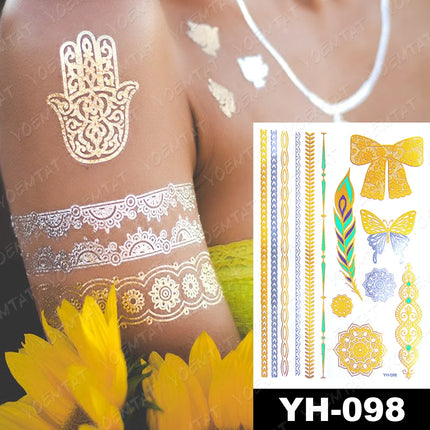 Waterproof Temporary Tattoo Sticker Flowers Mandala Henna Golden