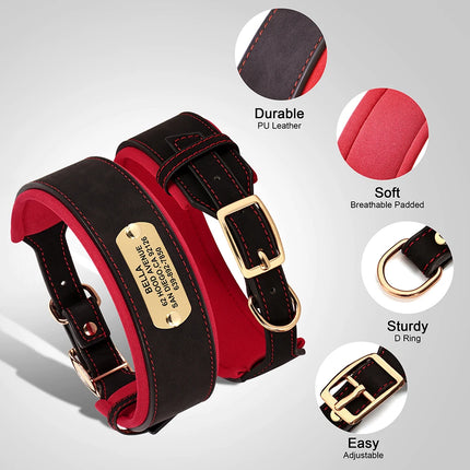 Customized Engraved Dog Collar Wide Leather Dog Collar Large Soft