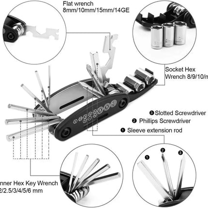 Multi Fuctional Tool 16 in 1 - Bike Tool Kit - Repair Kit for Bike,