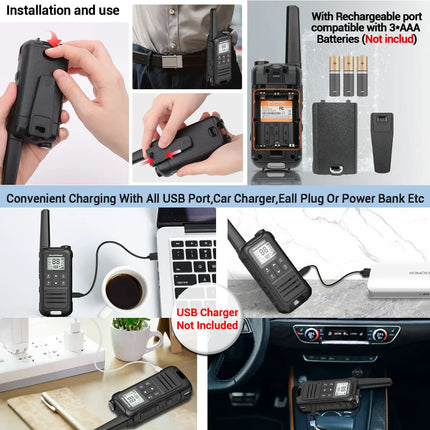 2PCS Baofeng F22 PMR FRS Mini Walkie Talkie Waterproof Type-C
