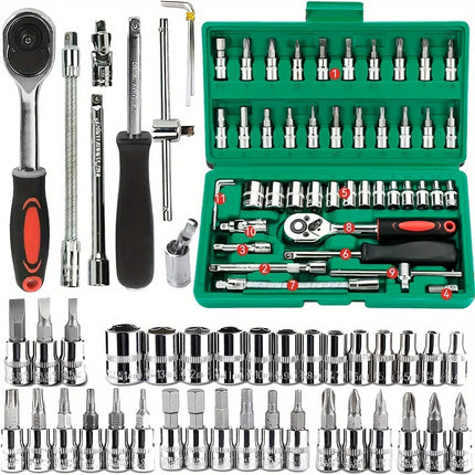 46pc Drive Socket Set 1/4 inch Ratchet Wrench Set with Sockets Metric