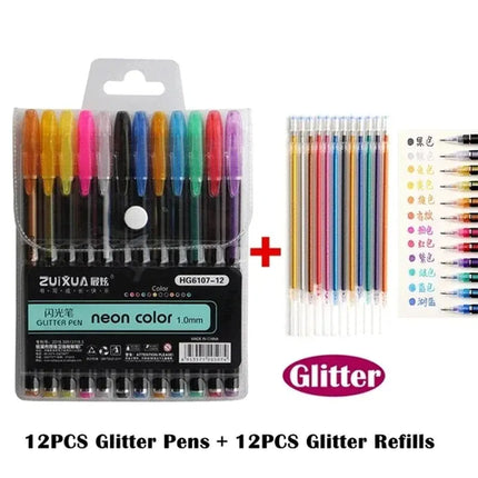 12Pcs Colors Gel Pens and Refills for School Office Coloring Book