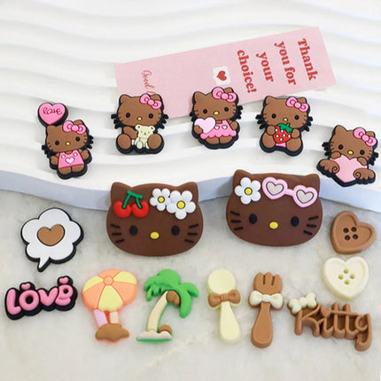 MINISO Hawaiian-themed Decor Hello Kitty Shoe Charms Brown Cat Summer