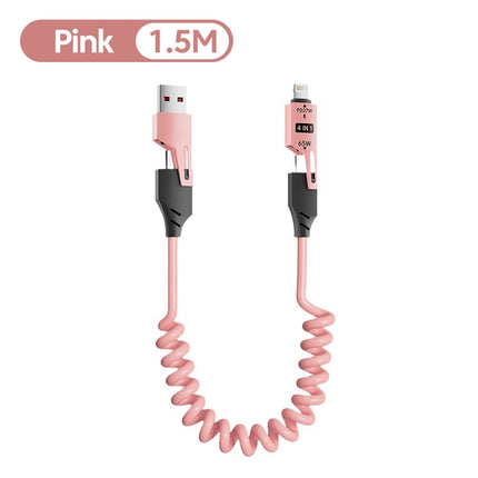 NNBILI 4 in 1 65W Spring Short Data Cable 6A USB Type C Spring