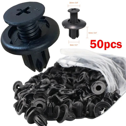 50pcs Car 8mm Hole Plastic Rivets Fastener Push Clip Black Auto