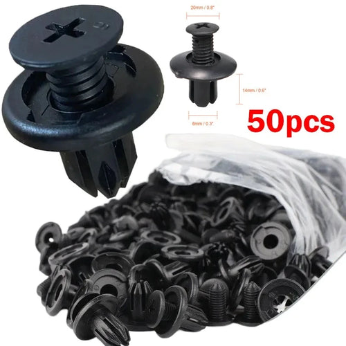 50pcs Car 8mm Hole Plastic Rivets Fastener Push Clip Black Auto