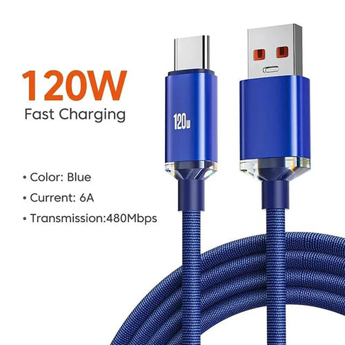 120W 6A Super Fast Charge USB Type C Cable Phone Charger USB Data Cord