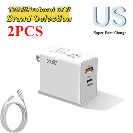 120W USB Fast Charger With Type C Cable Fast Charging Adapter For