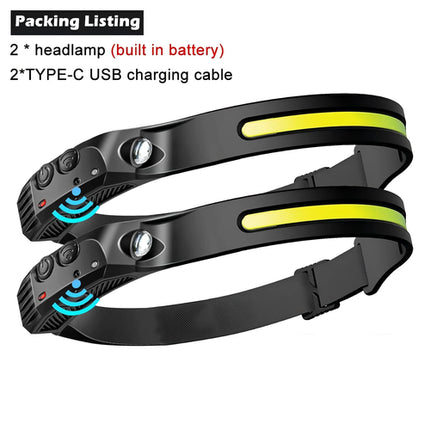 LED Sensor Headlamp Built-in Battery USB Rechargeable Head Flashlight