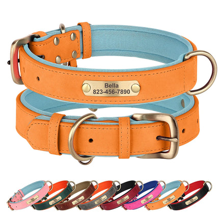 Personalized Dog Collar PU Leather Dogs Collars Free Engraving Pet ID