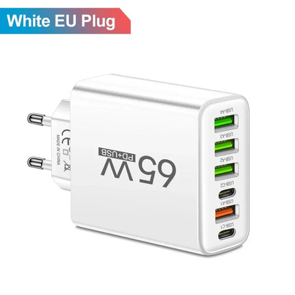 6 Ports 65W USB PD Charger Fast Charging Type C Phone Charger Adapter