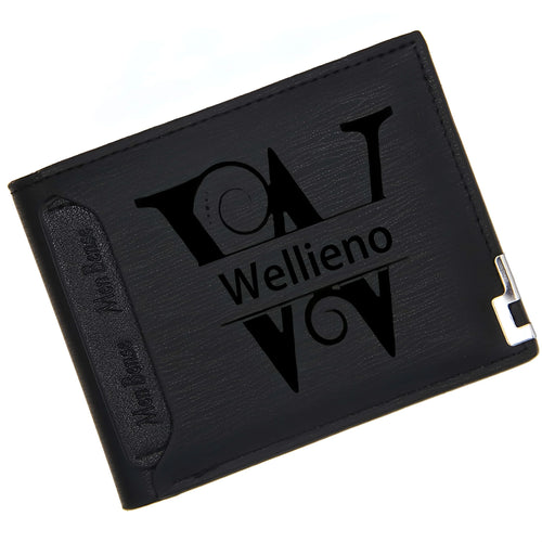 Custom Engraved Initials & Name PU Leather Wallet Men Gift for