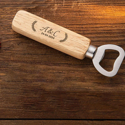 Personalized Bottle Opener Wedding Favour Gift for Him Engraved Wooden