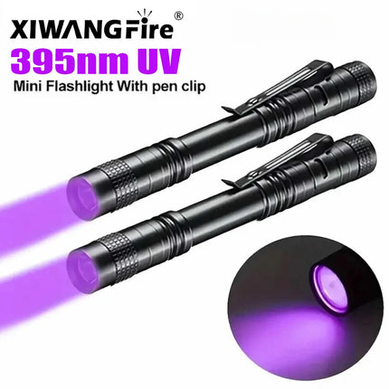 UV Flashlight 395nm Ultraviolet Torch With Pen Clip Portable AAA