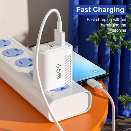 65W GaN USB C Fast Charger QC3.0 EU/US Plug Phone Charger Adapter For