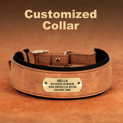 Customized Engraved Dog Collar Wide Leather Dog Collar Large Soft