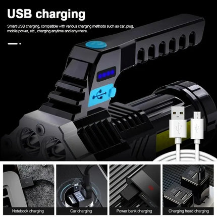 Portable Flashlight 7 LED COB Side Light USB Rechargeable Outdoor