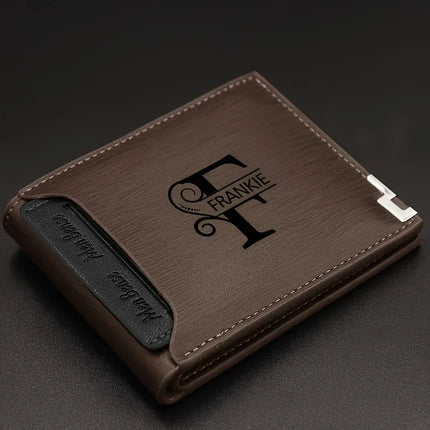 Custom Engraved Initials & Name PU Leather Wallet Men Gift for
