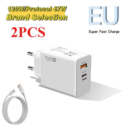 120W USB Fast Charger With Type C Cable Fast Charging Adapter For