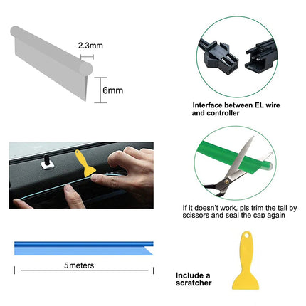 5M Car Interior Led Strip Light Neon EL Wiring Decorative Lamp For