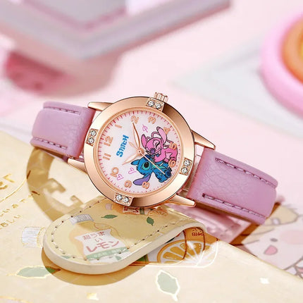 Disney Children's Watches Cute Cartoon Stitch Imitation Diamond Belt