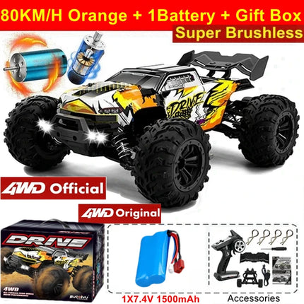 Super Brushless 80KM or 50KM/H 4WD RC Car With LED Remote Control Cars