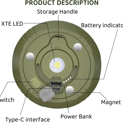 Camping String Lights Rechargeable LED Flashlight Hook lamp 4 in 1