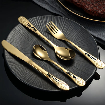 4pc Customizable Name 304 Stainless Steel Flatware Set with Cute Bear