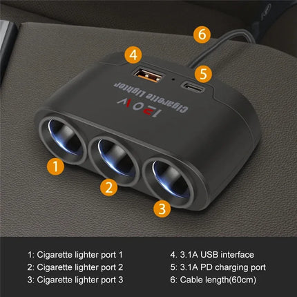 120W Car Charger Cigarette Lighter Adapter Dual USB PD Car Charger