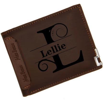 Custom Engraved Initials & Name PU Leather Wallet Men Gift for