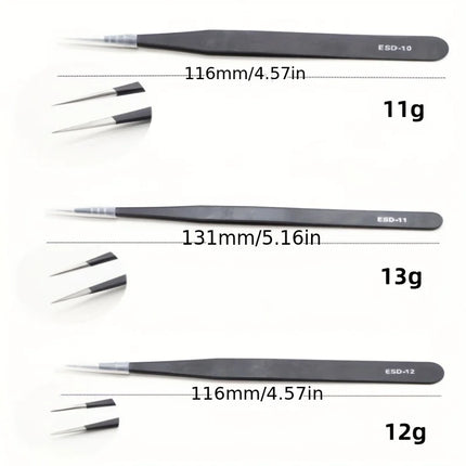 Precision ESD anti-static tweezers set -6-pc durable stainless steel