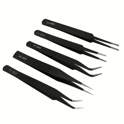 Precision ESD anti-static tweezers set -6-pc durable stainless steel