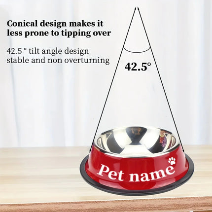 Custom Engraved Name Stainless Steel Pet Bowl Anti-Tip Non-Slip Base