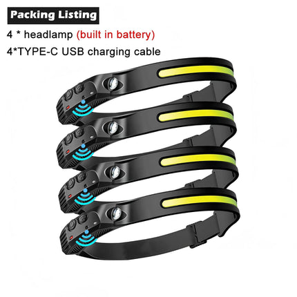 LED Sensor Headlamp Built-in Battery USB Rechargeable Head Flashlight